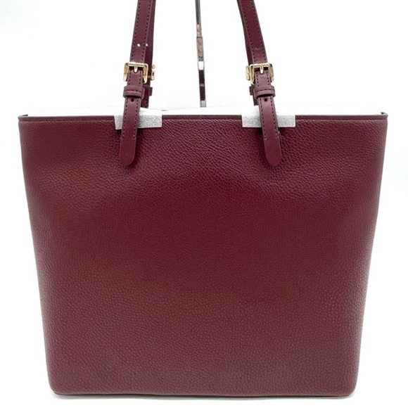 Michael Kors Jet Set Medium Pocket Tote Bag Ruby Red Leather - Picture 3 of 11